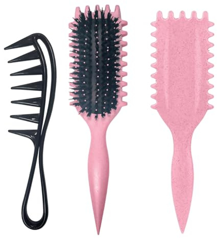 Ruayia Tandkammar + haj tandkam kvinnor, brett tandkam kit för män hårstyling salong, slingkam Wide Tooth Comb, lockborste lockkam grov färg – rosa