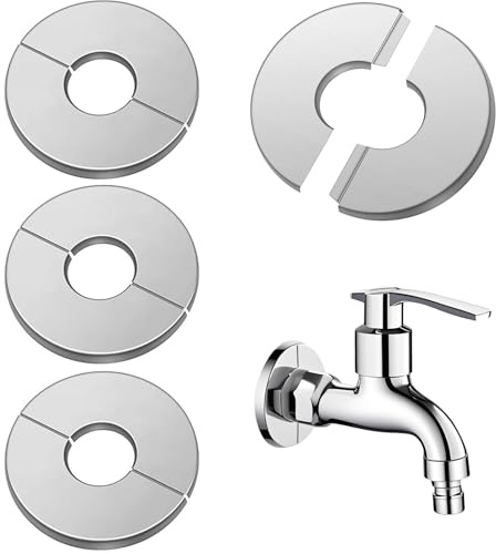 WAIZHIUA 4 Stück Edelstahl Rosetten Abdeckung, 28mm Rosetten Abdeckung, Bekorative Abdeckungen Für Rohre, Edelstahl Rohrmanschetten Für Wasserhähne, Rohre, Heizkörperrohre(Silber)