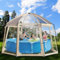 Poolabdeckung Rund – 460x460x300cm – Pool Dome für Pools bis ca. Ø 366cm – Poolzelt Mit Zwei große Reißverschlusstüren - Pool Sonnenschutz SPF35+ – Pool Überdachung Blockiert Blätter und Vogelkot.