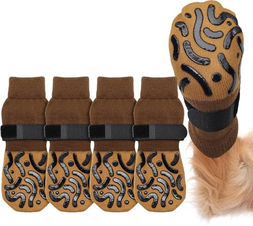 AOOTUERL Lot de 2 Paires de Chaussettes antidérapantes pour Chien - Protection des Pattes - Réglables - Antidérapantes - pour éviter Le léchage des Chiens âgés sur Un Sol en Bois Dur