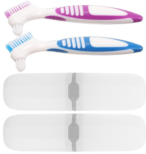 Mipcase Kit de Voyage pour Brosse à Dents 2 Pièces Brosse à Dents Double Face Poils Durs Nettoyage Pratique Portable Soins Bucco-Dentaires Accessoire de Voyage Prothèses Dentaires