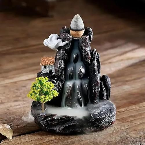 Bruciatore di incenso a riflusso a cascata porta incenso paesaggio in resina per coni e bastoni, decorazione Zen e aromaterapia per casa o ufficio (V1)