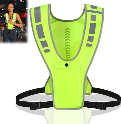 URAQT Gilet Réfléchissant Haute Visibilité, Gilet de Sécurité Respirant Séchage Rapide Ajustable avec Poches, pour Running Cyclisme Jogging Moto Promenade Chien, Homme Femme, Vert Fluorescent
