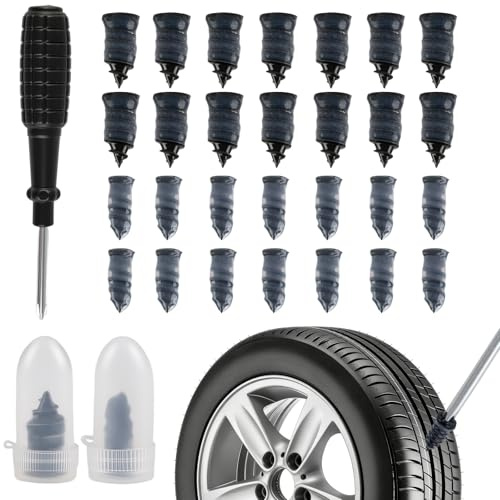 Aonior 30Pcs Tyre Repair Screws, Vacuum Car Puncture Repair Kit, Fast Self-Service Rubber Nails, Universal Tire Plugs Kit with Screwdriver, Emergency Accessories for Aoto Motorcycle Bike(15S/15L)
