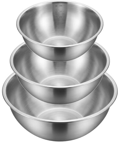 starfa lab 3Pcs Stainless Steel Mixing Bowls Set (0.7Litre,1.2Litre,2Litre), Easy-Grip,Stackable, Stainless Steel Mixing Bowls for Baking, Cooking, Salad & Food Prep