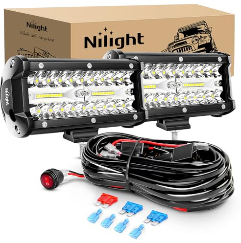 Nilight ZH303 2PCS 6.5 Inch 120W Spot & Flood Combo Driving 16AWG Wiring Harness for Led Work Light Triple Rows Off-Road Truck Car ATV SUV, 2 Years Warranty, White