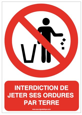 AUA SIGNALETIQUE - Panneau Interdiction de jeter ses ordures par terre-AI - 150x210 mm, Vinyl adhésif
