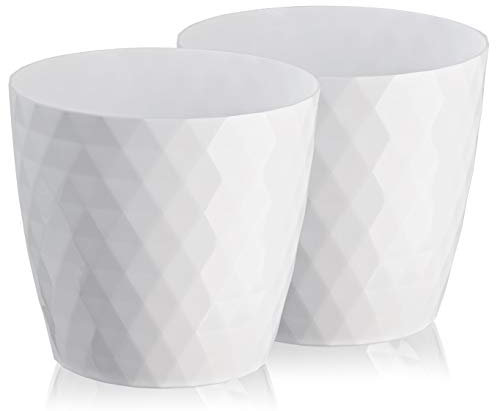 Tymar Blumentopf, 2er-Pack, glänzender, Leichter, dekorativer Pflanzentopf aus Kunststoff, Moderne, Runde Form, für Innenräume,Pflanzkübel (16 cm, Weiß)