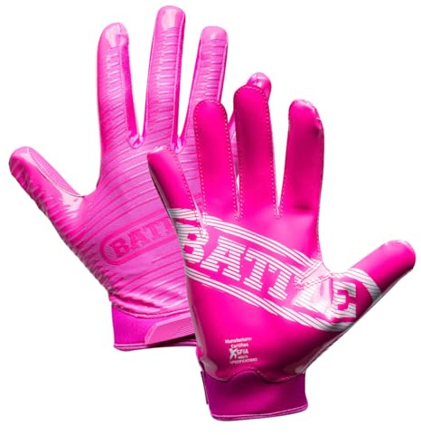 Battle Sports Doom 1.0 Wide Receiver Football Gloves, Ultra Stick Adult & Youth Gloves - Youth Small, Pink