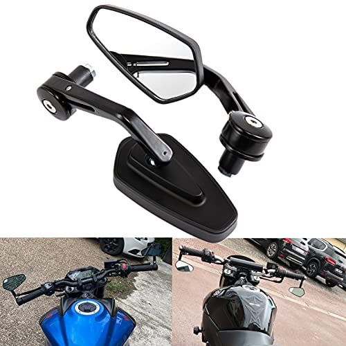 Lenkerendenspiegel - Universal Motorrad Rückspiegel CNC Aluminiumlegierung Seitenspiegel für 7/8 Hohllenker von Street Sport Bike Cruiser Scooter Cafe Racer #2 Schwarz