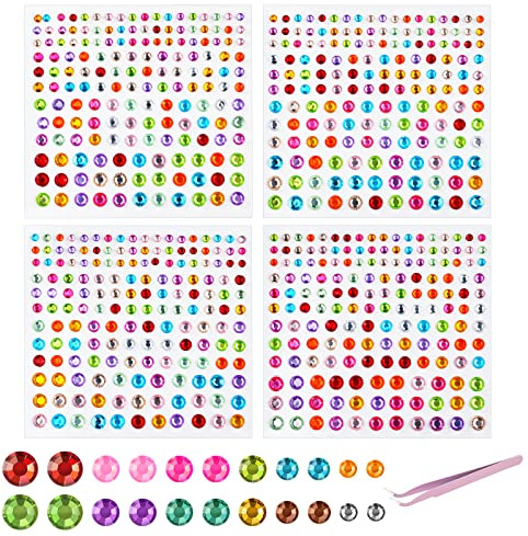 Vicloon 666pcs Strass Auto-adhésif Visage Maquillage Strass Pierres Precieuses Autocollants Avec Brucelles pour DIY Visage Maquillage Décoration - 3mm 4mm 5mm 6mm