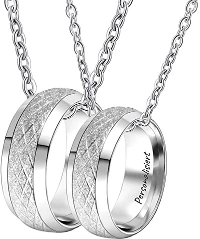 AmDxD Partnerkedja, honom och honom, ring i rostfritt stål, romb, matta, partnerkedja, personlig silver 2 st för kvinnor och män (bredd 8 mm, herrkedja 60 cm, damkedja 50 cm), Rostfritt stål, Ingen zikonia
