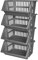 ZARVICZONIA Large Stacking Storage Baskets Veg Rack, Durable Plastic Stackers, Dimensions: 36 cm (L) x 30 cm (D) x 17.5 cm (H) (Grey, Pack of 4)