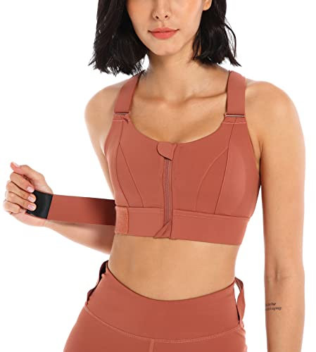 FEOYA Damen Sport BH Starker Halt - Vorderverschluss Ohne Bügel Und Einlagen für Nach Brust OP Fitness Lauf Yoga L