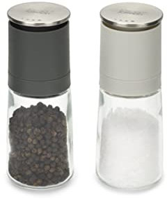 Joseph Joseph Duo No-spill Manual Salt & Pepper Grinder Set, Inverted Mills with Ceramic Grinding Mechanism, Black/Grey