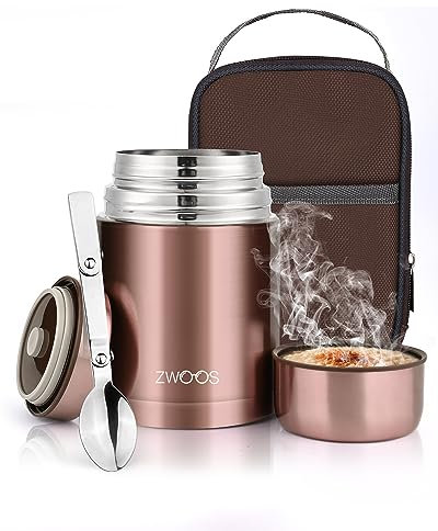 ZWOOS 800ml Thermos Alimentaire Chaud avec Sac à Lunch, Acier Inoxydable 316 Boite Isotherme Repas Chaud avec Cuillère, Boite Repas Isotherme pour Ecole, Bureau, Camping