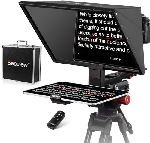 Desview TP170 Teleprompter Aluminiumlegierung, 17 Zoll High Display Glas abhebbar Teleprompter mit Fernbedienung & APP für iPad Smartphone DSLR Camcorder Weitwinkel-Kameraobjektiv Videoaufnahmen