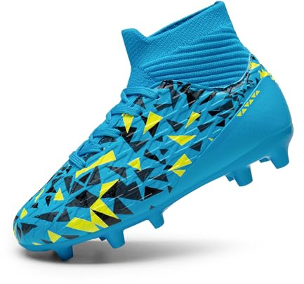 DREAM PAIRS Boys Youth High Top Football Cleats,Blue,5 Big Kid