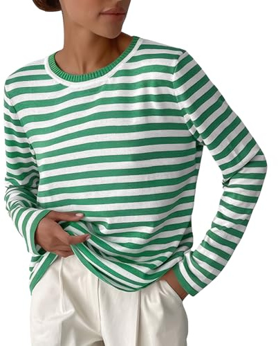 MGizo DtiSpectrum Pull Rayé Décontracté Classique Ample pour Femme avec Col Rond, Manches Longues, Pull Léger, T-Shirt Marin Tricoté Breton