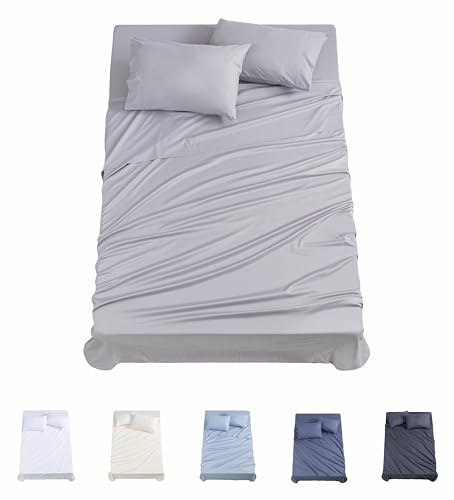 Todocama Juego de Sábanas de 4 Piezas - 3001 - Sábana Bajera Ajustable - Encimera - Dos Fundas de Almohada de 50x80cm, (Cama 90-90x190/200 cm, Gris Claro)