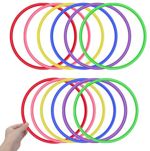 OOTSR 12 Stück Kunststoff Toss Ringe für Ring Toss Spiel, Drinnen draußen Kinder Target Übungsspiele, Party Favor Spiele, Karneval, Garten (6 Farben, 22cm)