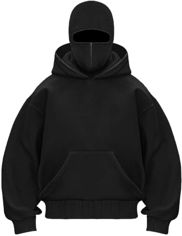 OLIPHEE Men's Balaclava Hoodies Half Zip Pullover Double Hooded Fleece Sweatshirt Unisex Fall Winter Outfits for Men Women Black L