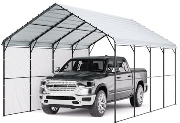 VEVOR Carport en métal pour usages graves 3,6 x 6 x 3,15 m avec structure et toit en acier galvanisé, rideau de garage parois latérales amovibles, abris de voiture multi-usages pour ramassage, bateau,