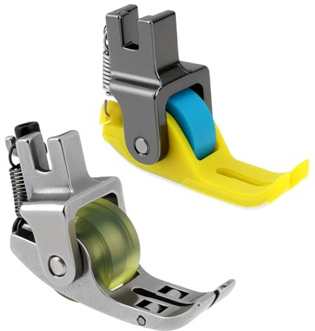 Briny River 2Pcs Roller Sewing Presser Foot 1 Roll Roller Foot + 3 Roll Roller Foot Replacement Part Narrow Wheel Presser Foot Suitable for Most Industrial Sewing Machine