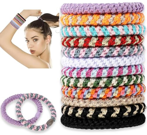 12 piezas de gomas para el pelo, bandas de algodón, gomas elásticas para el pelo que no dañan el pelo, sujetadores de cola de ponytail,para mujeres y niñas, cabello fino, grueso, medio o largo