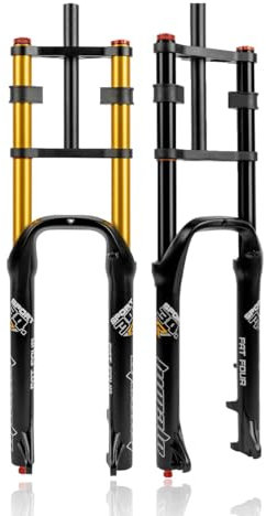 BSFHQS 26 Zoll Fatbike Federgabel Federweg 190MM 4.0 Reifen Fette Gabel 1-1/8 Luftgabel Zugstufen-Einstellung Scheibenbremse 9mm QR Fahrrad Vorderradgabel Für Schnee Strand E-Bike XC AM(Gold)