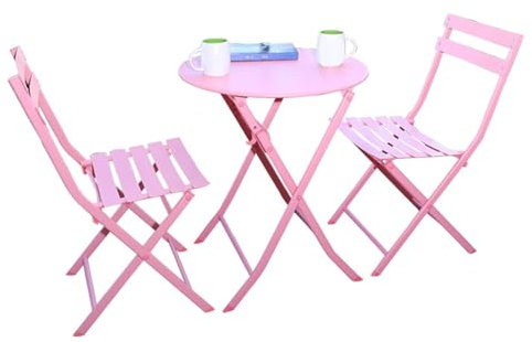 Klappbares Bistro-Set, Gartenmöbel-Set aus Eisen für 2 Personen, 1 runder Tisch, 2 klappbare Stühle, für Terrasse, Balkon, Deck, Pool,