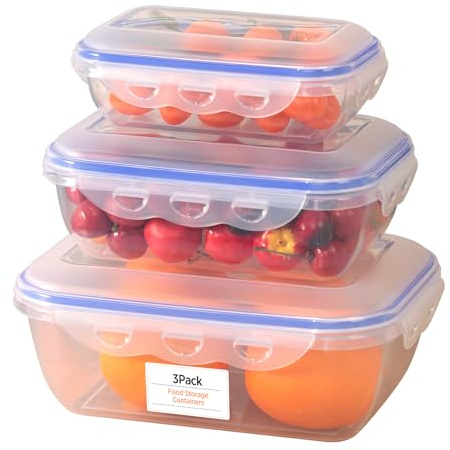 VINATO Contenitori Ermetici Per Alimenti BPA-Free Impilabili - Contenitori Plastica 3 Pezzi 580ml/1300ml/2500ml - Vaschette Plastica Per Alimenti per Microonde, Frigo e Lavastoviglie