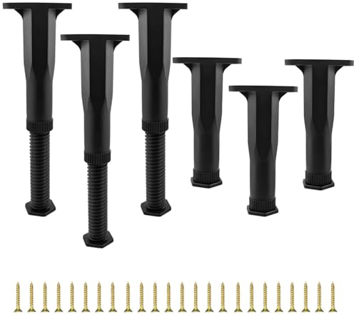 Juego de 6 patas de soporte ajustables para marco de cama, patas de cama para una mayor estabilidad, rango de ajuste de altura de 7.5 a 13.4 pulgadas, acero plástico, compatible con vigas de madera