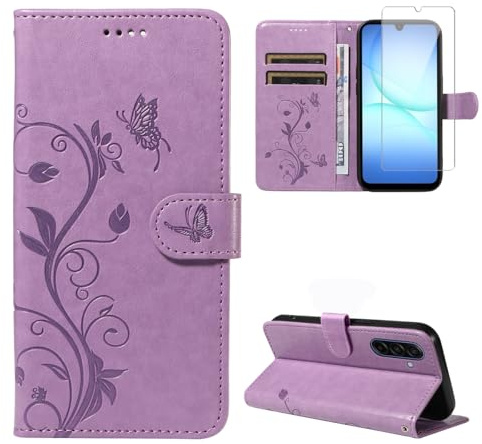 crisant Coque Compatible avec Samsung Galaxy A17 4G / 5G et 1 Pièce Protection Écran en Verre Trempé, Housse Premium en Cuir PU, Support et Flip Fonction Étui - Violet