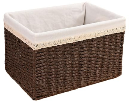 Zambuph Cesta de almacenamiento con forro desmontable Limpieza y mantenimiento sin esfuerzo y cesta de clasificación almacenamiento respetuosa con el medio, color café, 38 * 26 * 12