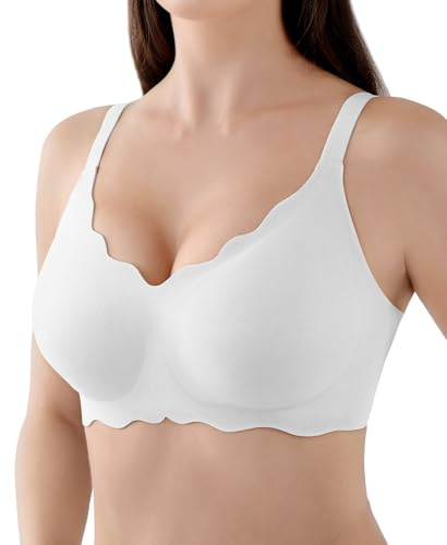 Sylcosia Sujetador sin Aros para Mujer Cómodo sin Costuras Suave y Acolchado Bustier Sujetador Suave Bralette Tipo Camiseta Escote en V