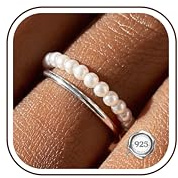 JeryWe 925 Sterling Silver Rings for Women Stacking Adjustable Fidget Anxiety Ring Pearl Thumb Rings for Women Mood Ring Size 5-7