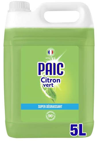 PAIC - Paic Eclat Citron Vert - Liquide Vaisselle Main - Formule Concentrée Ultra Dégraissante et Anti-Odeurs - Format Économique Bidon de 5 Litres