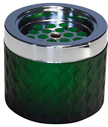 APS Wind ashtray, ashtray, ashtrays, made of chromed metal, frosted glass, with bayonet lock, Ø 9,5 cm, 8 cm height, dark green