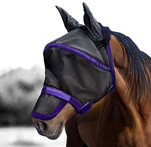 Harrison Howard Maskology Supreme Nylon Framework Micro-Woven Material UV-Proof Horse Fly Mask Black/Purple (Full Size)