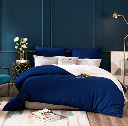 AYSW Bettwäsche gebürstet Microfaser 1 Bettbezug 200x200cm + 2 Kopfkissenbezug 80x80cm mit Reißverschluss Dunkelblau