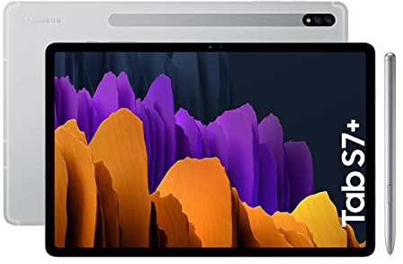 Samsung Galaxy Tab S7+, Android Tablet mit Stift, WiFi, 3 Kameras, großer 10.090 mAh Akku, 12,4 Zoll Super AMOLED Display, 256 GB/8 GB RAM, Tablet in Silber