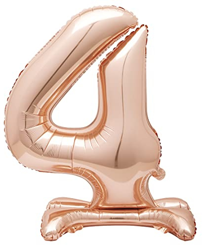 Unique Rose Gold Number 4 Shaped Standing Foil Balloon 30, Packaged