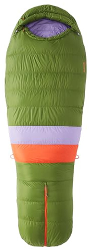 Marmot Mujer Women's Angel Fire Long, Saco de dormir tipo momia para adulto, relleno de pluma de 650, extra largo, ligero y cálido, 183 cm, hasta -28°, Foliage/Paisley Purple, 183 cm