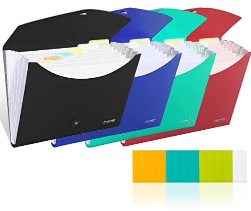 4 Pack 7 Pockets Accordion File Organizer, TRANBO Letter Size/A4 Expanding File Folder with Index Tabs, Expandable Plastic Document Organizer for Business Travel School Office Home