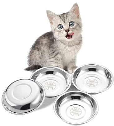 VENTION Ciotole Gatti Acciaio Inox Piccole, Set di 4 Ciotole Ricambio Acciaio Cibo Gatti 16,8 cm, Piattini Gattini Metallo