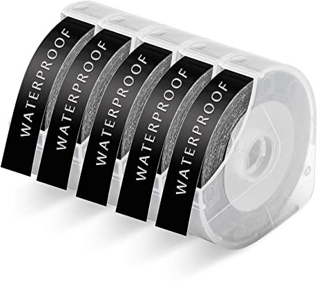 TITBIT Kompatible Junior Etikettenband Weiß auf Schwarz 9mm Ersatz für Dymo Omega & Junior E975 3D Prägegerät Beschriftungsgerät, Selbstklebendes Kunststoff Band, 5 Prägebänder