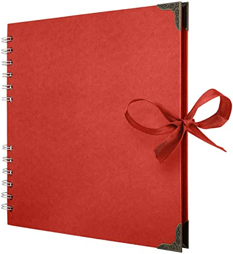 Bstorify Square Scrapbook Photo Albums 60 Pages (21 x 21 Cm) Red | Thick Paper, Metal Corners, Ribbon Closure - Ideal for Your Scrapbooking Albums, Art & Craft Projects (Red, 21 x 21 Cm)