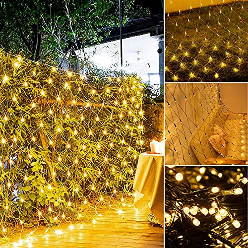 XMTECH LED Lichternetz Lichterkette Lichterkettennetz Lichtervorhang Innen und Außen Dekoration für Weihnachten Hochzeit Party, mit 8 Leuchtmodi und Stecker - 3 x 2m Warmweiß