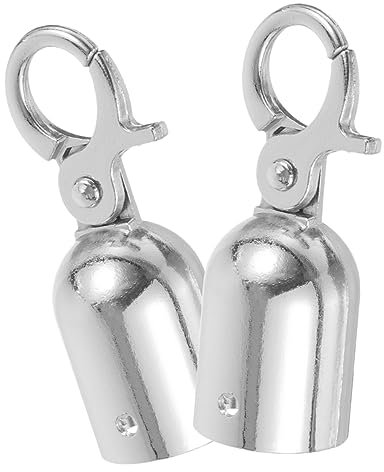 jojofuny 2pcs Rope End Stop Decking Rope Fittings Rope End Caps Rope End Cap with Hook Lanyard Cord End Cap Rope Hook Wooden Chord Wheel Cord End Snap Stainless Steel Split Type Fastener